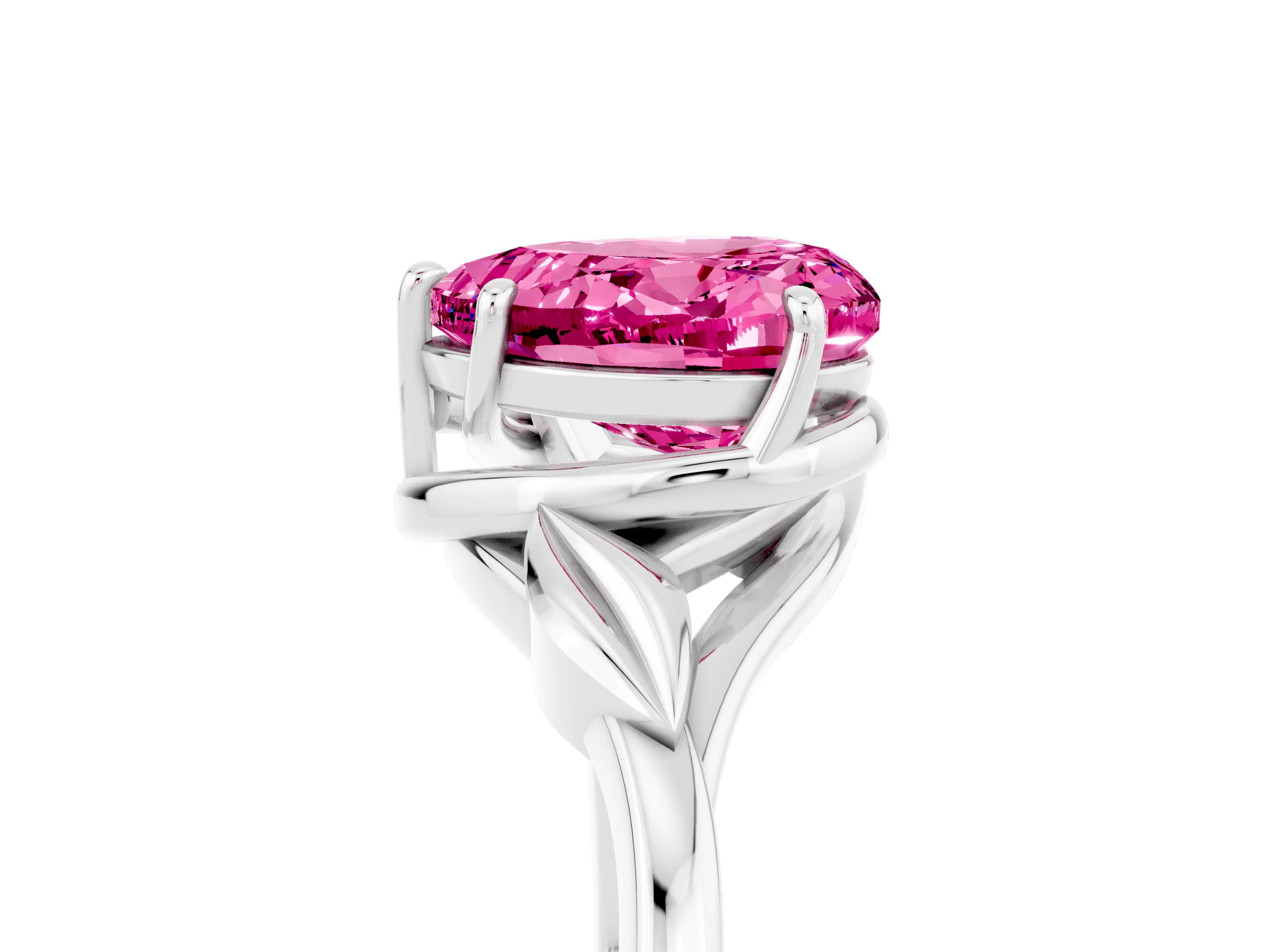 White gold Heart Cut Pink Sapphire Solitaire Ring with Twist Band and Four-Prong Setting_29