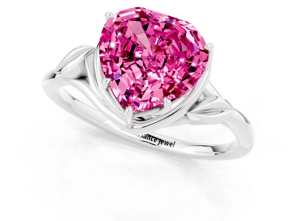 Platinum Heart Cut Pink Sapphire Solitaire Ring with Twist Band and Four-Prong Setting