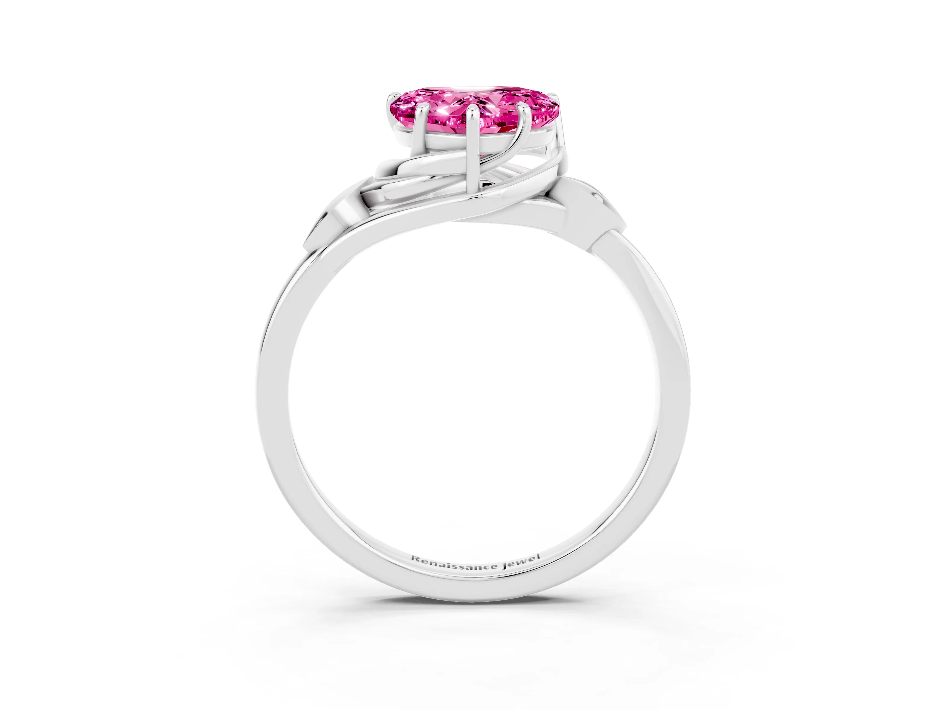 White gold Heart Cut Pink Sapphire Solitaire Ring with Twist Band and Four-Prong Setting_39