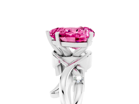 White gold Heart Cut Pink Sapphire Solitaire Ring with Twisted Band and Prong Setting_5