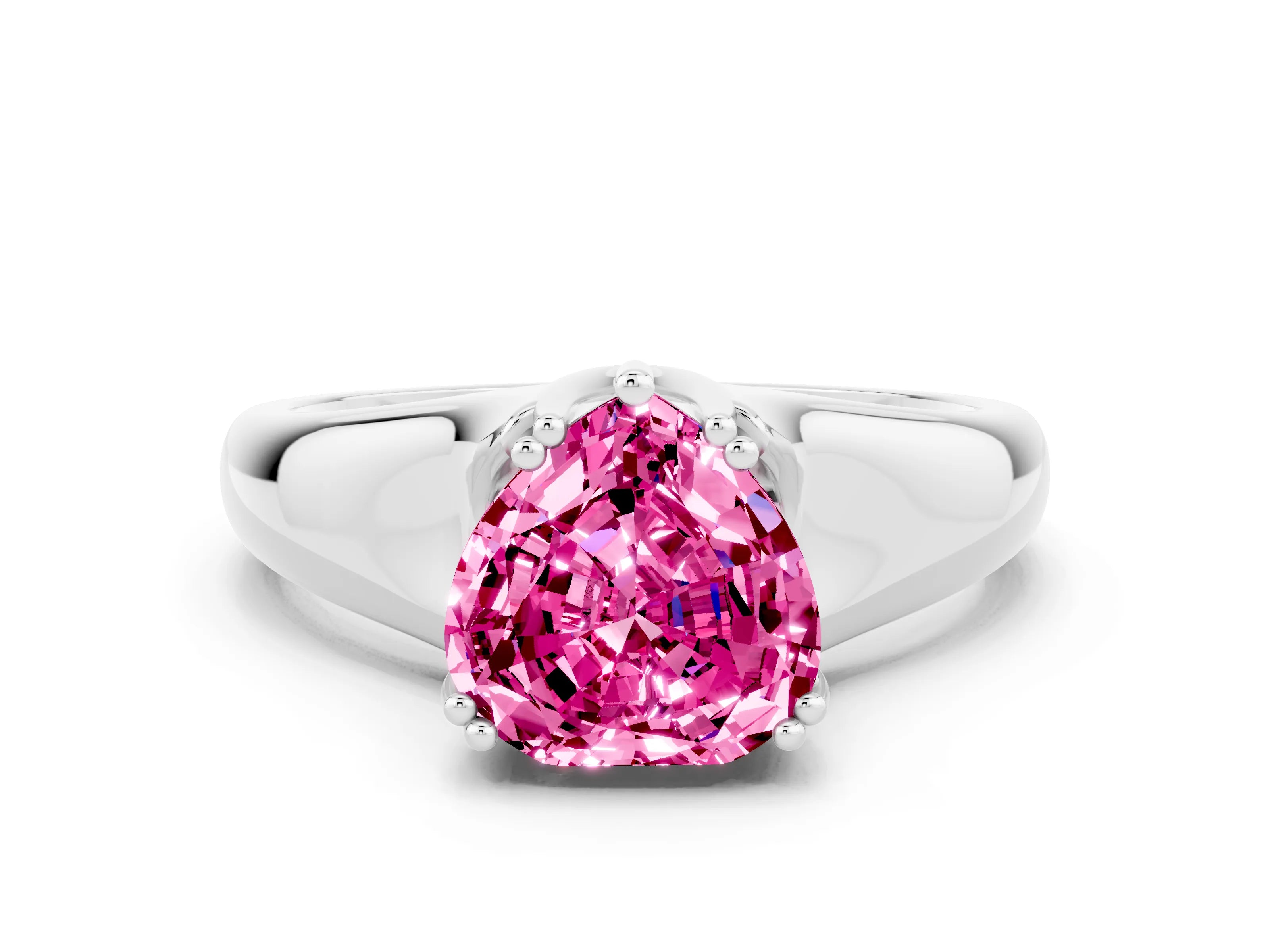 White gold Heart Cut Pink Sapphire Solitaire Ring with Wide Band and Prong Setting_24