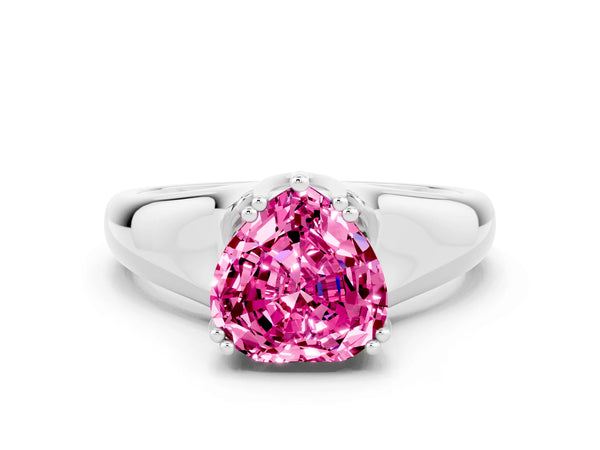 Platinum Heart Cut Pink Sapphire Solitaire Ring with Wide Band and Prong Setting