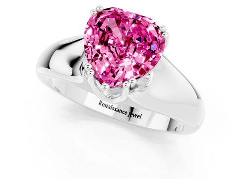 White gold Heart Cut Pink Sapphire Solitaire Ring with Wide Band and Prong Setting_25