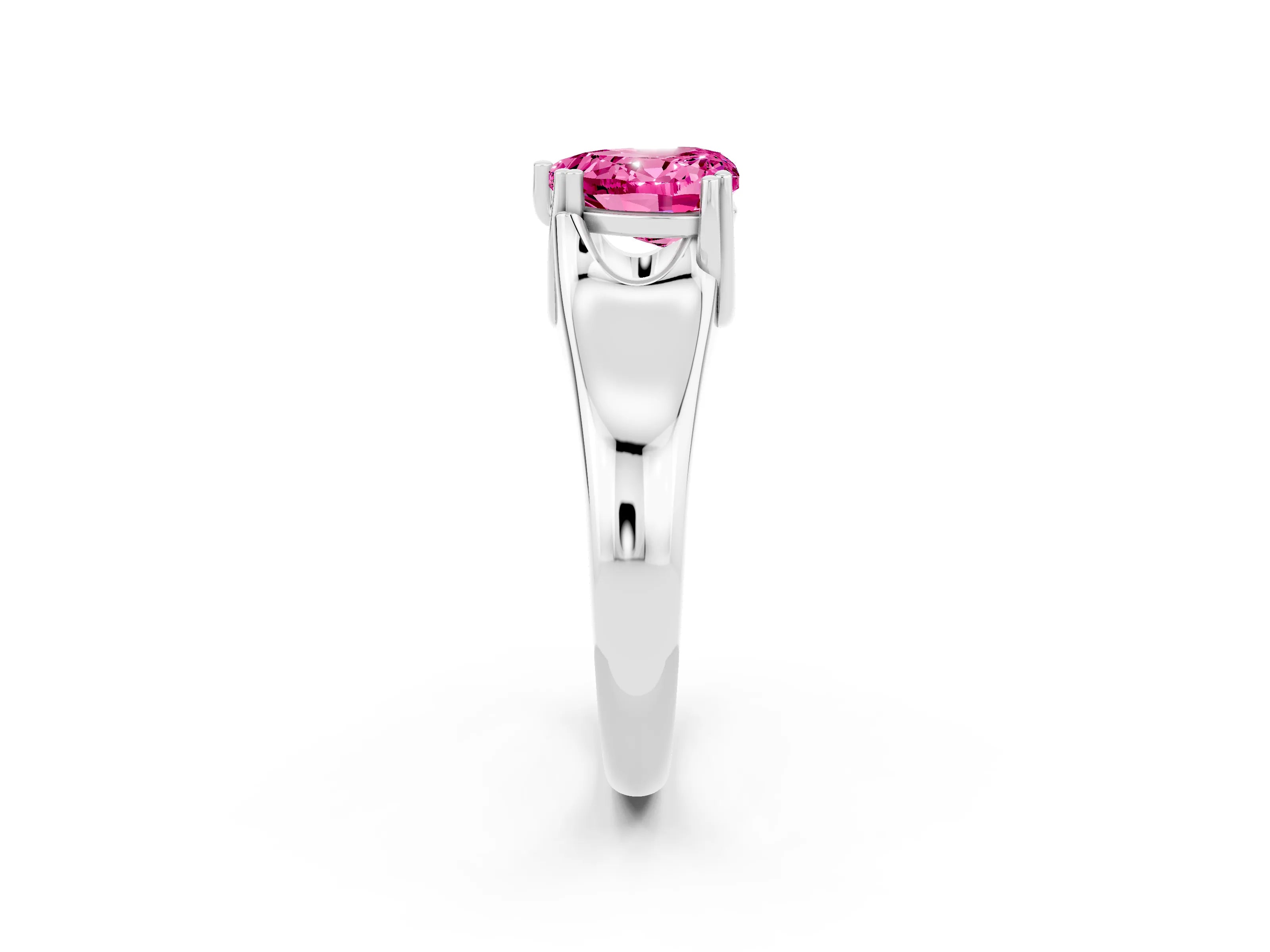 White gold Heart Cut Pink Sapphire Solitaire Ring with Wide Band and Prong Setting_26
