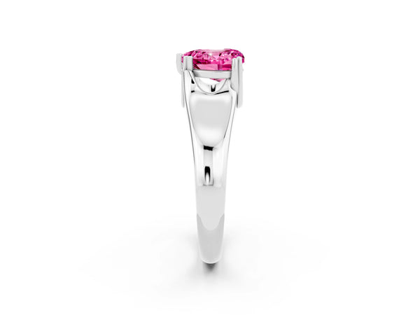 Silver Heart Cut Pink Sapphire Solitaire Ring with Wide Band and Prong Setting
