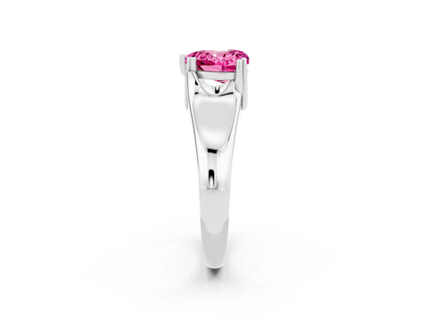White gold Heart Cut Pink Sapphire Solitaire Ring with Wide Band and Prong Setting_26