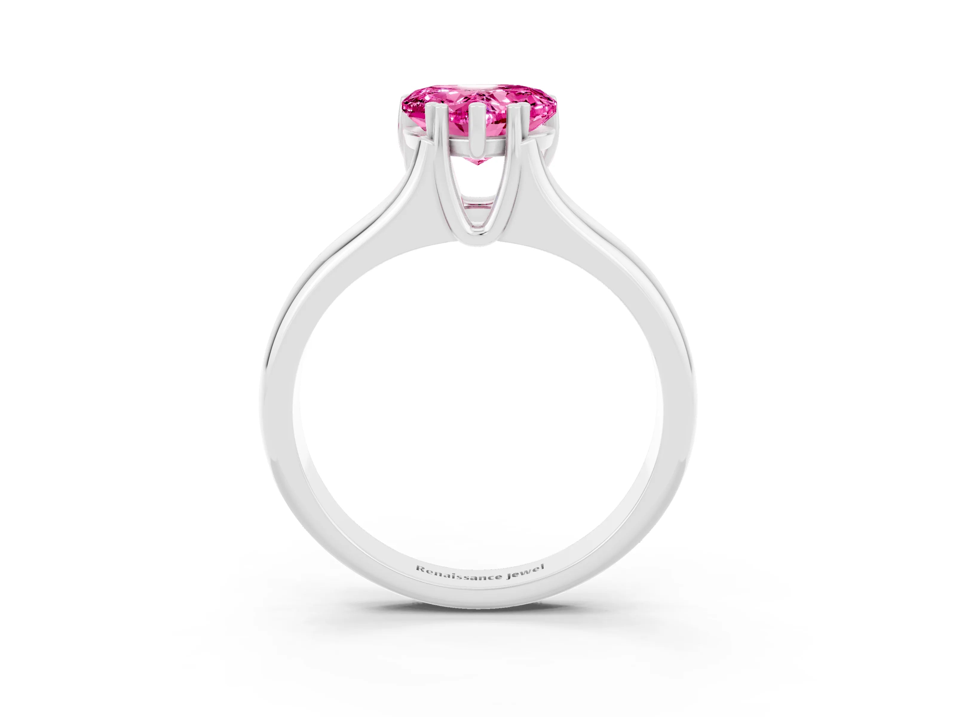 White gold Heart Cut Pink Sapphire Solitaire Ring with Wide Band and Prong Setting_27