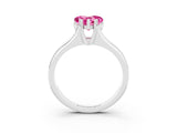 White gold Heart Cut Pink Sapphire Solitaire Ring with Wide Band and Prong Setting_27