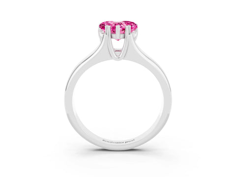 White gold Heart Cut Pink Sapphire Solitaire Ring with Wide Band and Prong Setting_27