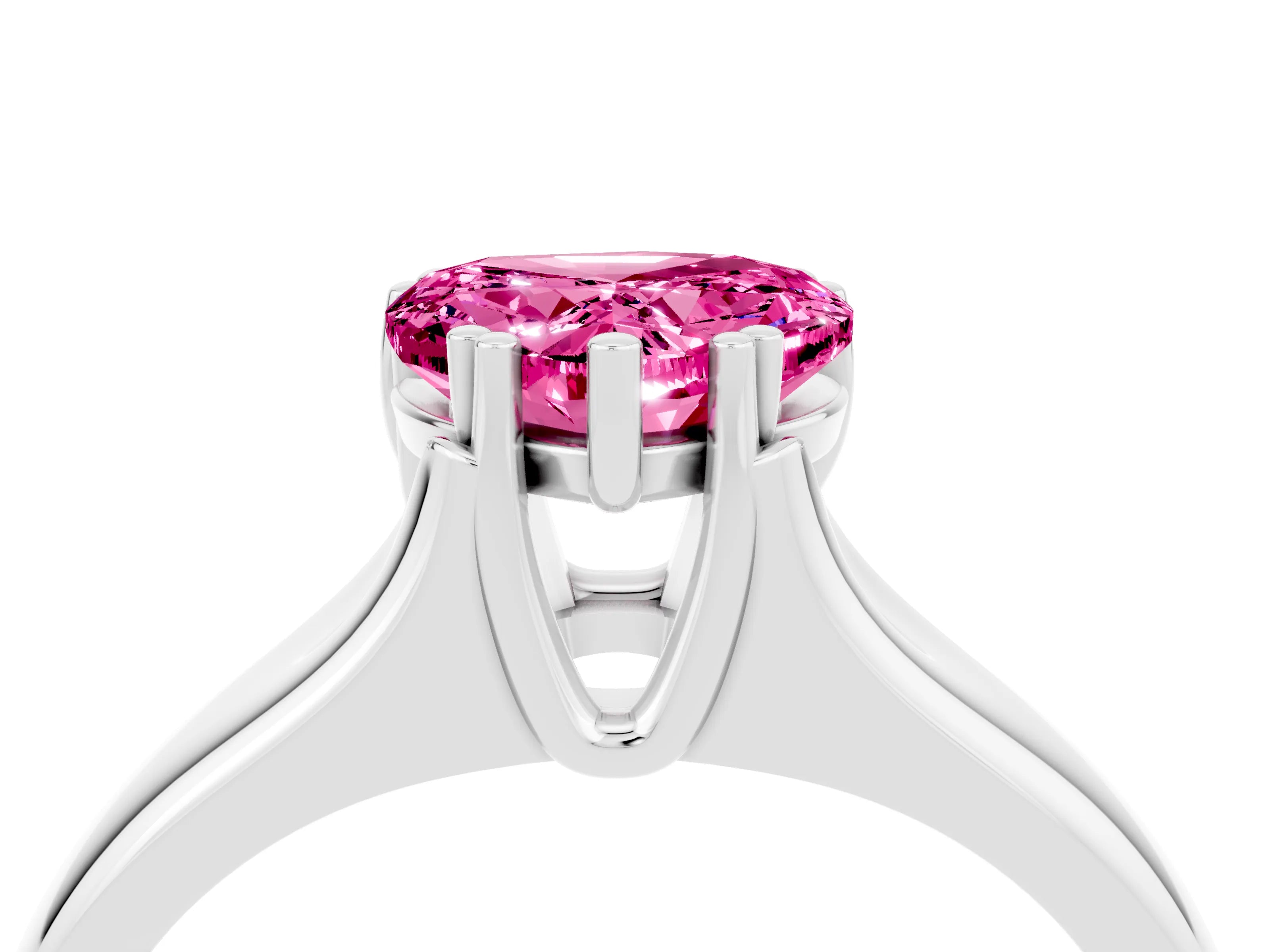White gold Heart Cut Pink Sapphire Solitaire Ring with Wide Band and Prong Setting_28