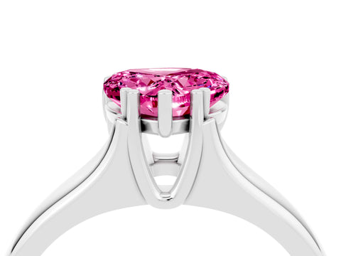White gold Heart Cut Pink Sapphire Solitaire Ring with Wide Band and Prong Setting_28