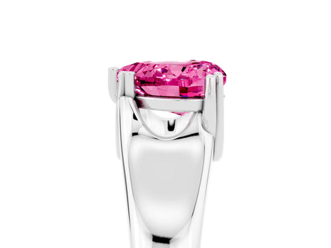 White gold Heart Cut Pink Sapphire Solitaire Ring with Wide Band and Prong Setting_29