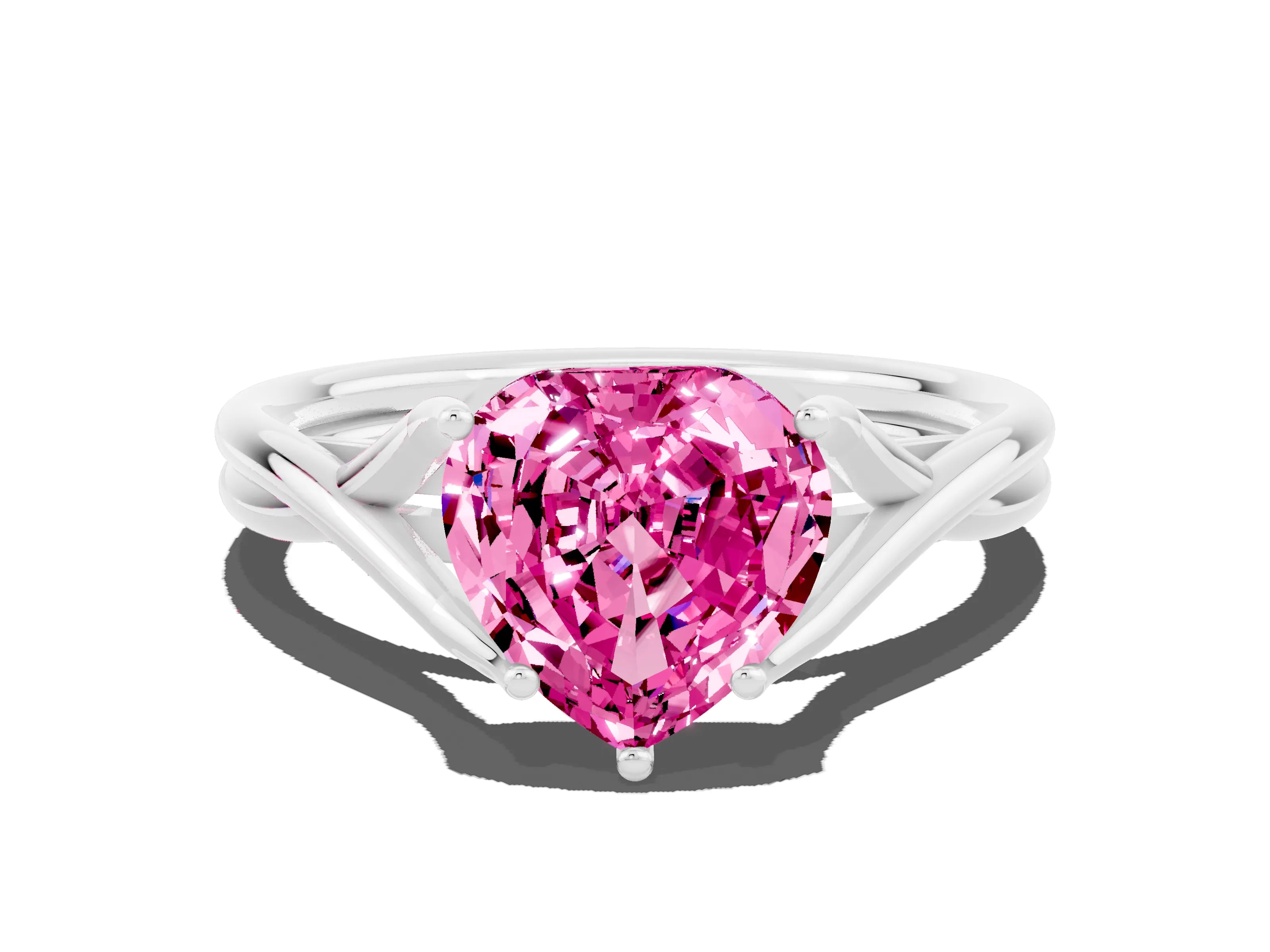 White gold Heart Cut Pink Sapphire Solitaire Twist Band Prong Setting Ring_102
