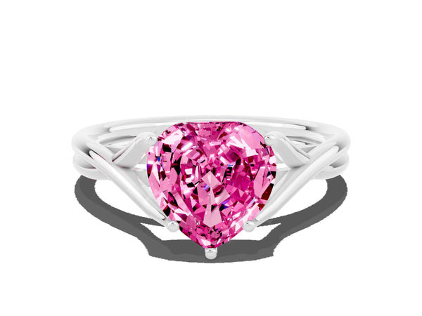 Silver Heart Cut Pink Sapphire Solitaire Twist Band Prong Setting Ring