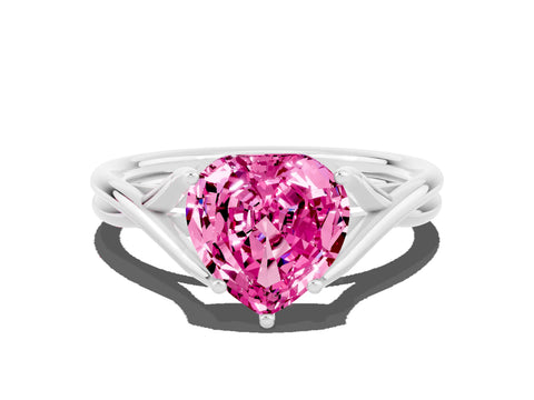 White gold Heart Cut Pink Sapphire Solitaire Twist Band Prong Setting Ring_102