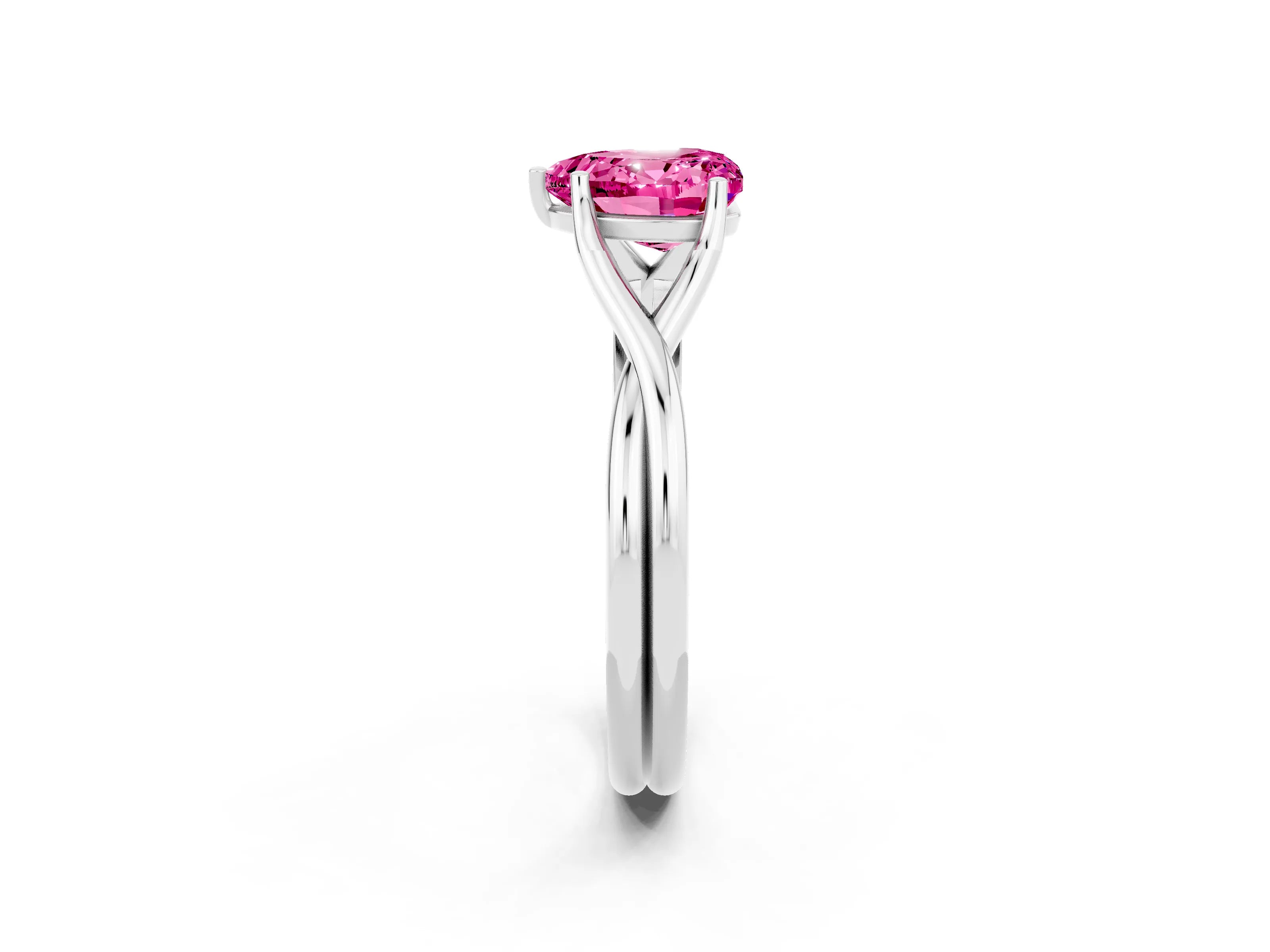 White gold Heart Cut Pink Sapphire Solitaire Twist Band Prong Setting Ring_104