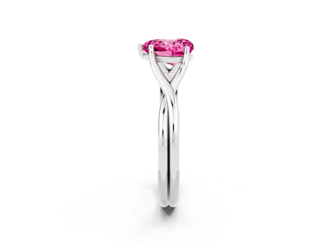 White gold Heart Cut Pink Sapphire Solitaire Twist Band Prong Setting Ring_104