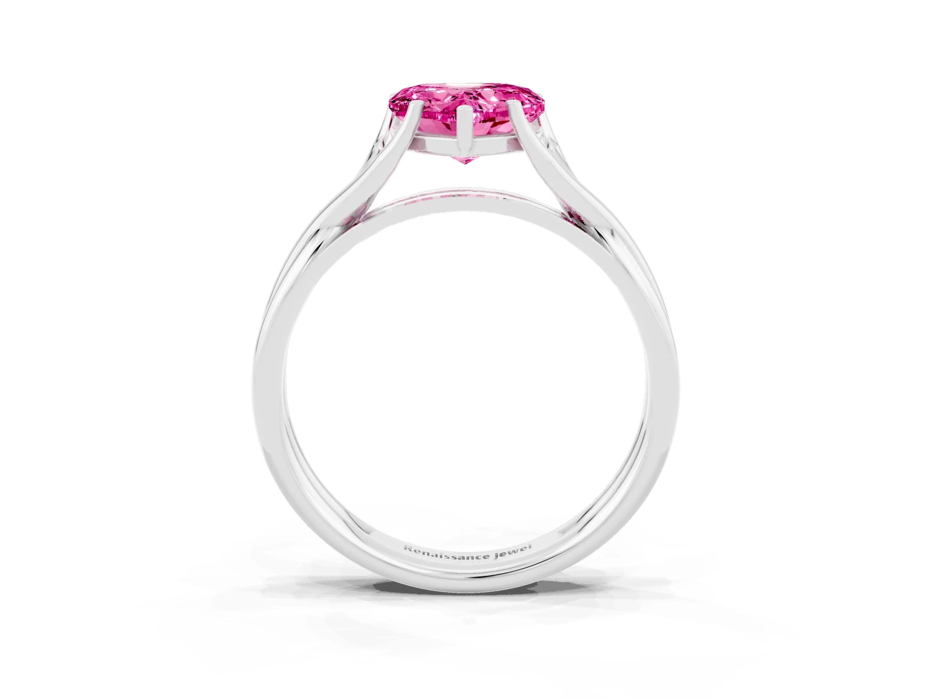 White gold Heart Cut Pink Sapphire Solitaire Twist Band Prong Setting Ring_105