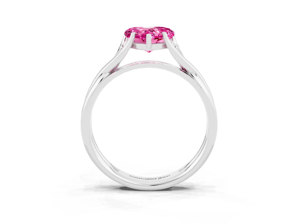 Silver Heart Cut Pink Sapphire Solitaire Twist Band Prong Setting Ring