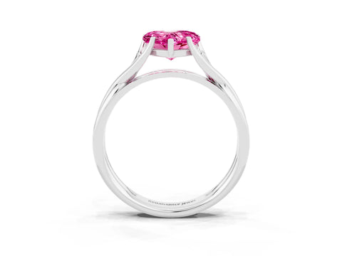 White gold Heart Cut Pink Sapphire Solitaire Twist Band Prong Setting Ring_105