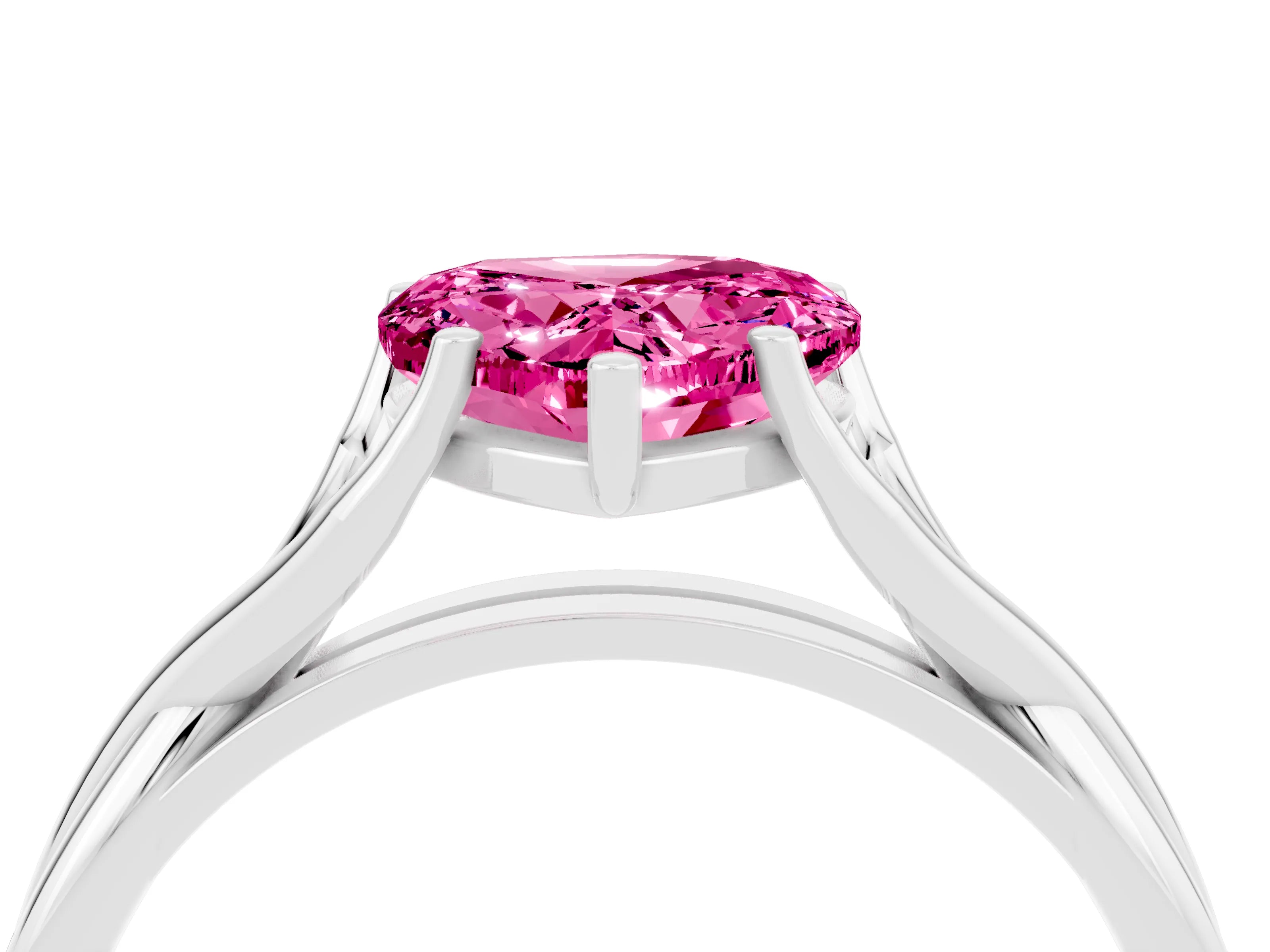 White gold Heart Cut Pink Sapphire Solitaire Twist Band Prong Setting Ring_106