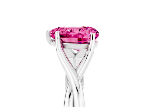 White gold Heart Cut Pink Sapphire Solitaire Twist Band Prong Setting Ring_107