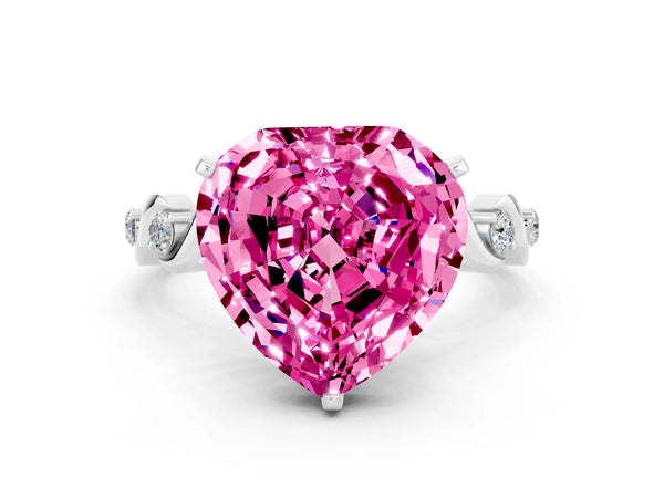 Silver Heart Cut Pink Sapphire Solitaire Twisted Band with Round  Accents and Prong Setting
