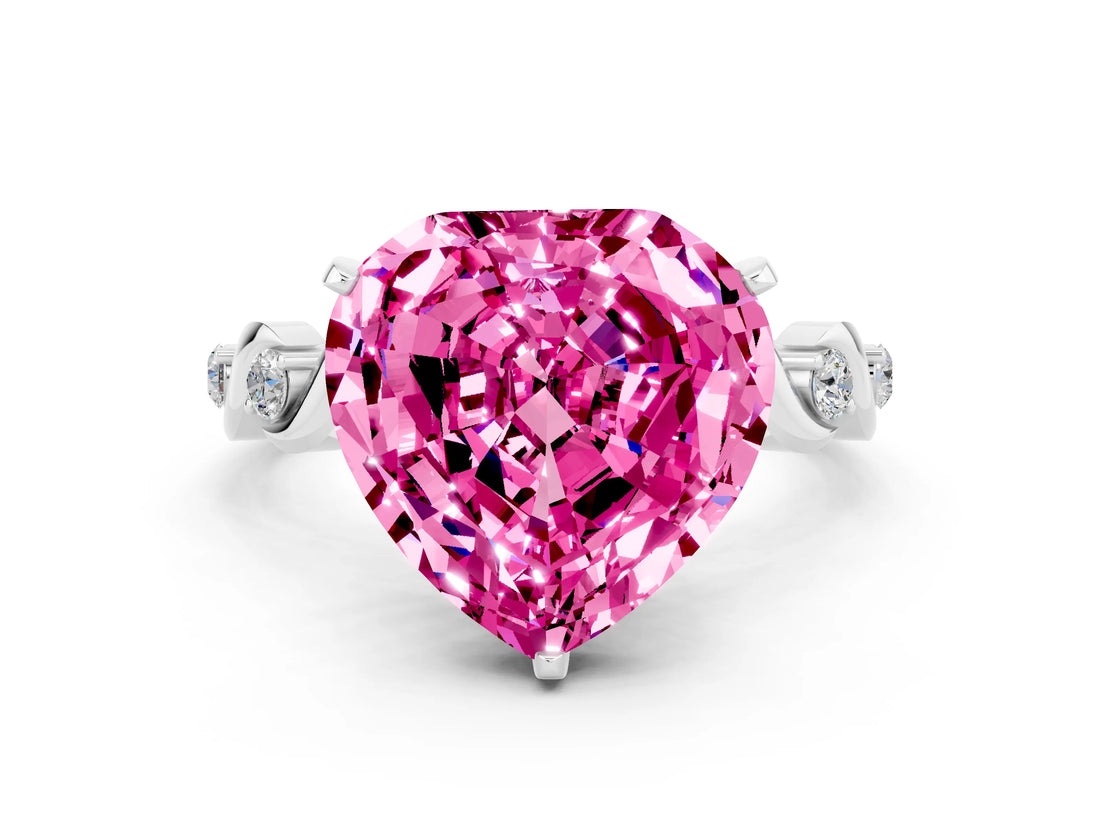 White gold Heart Cut Pink Sapphire Solitaire Twisted Band with Round  Accents and Prong Setting_12