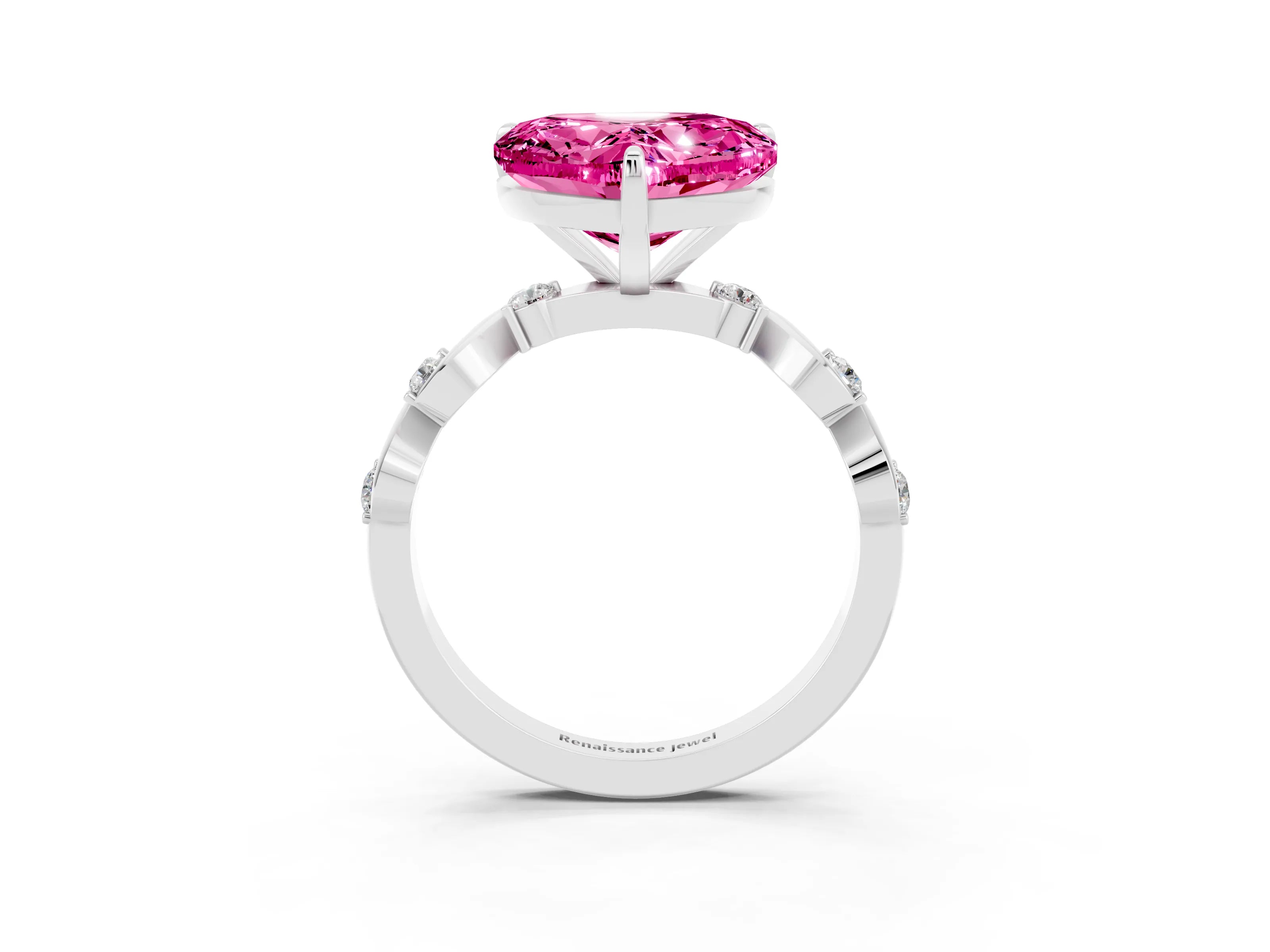 White gold Heart Cut Pink Sapphire Solitaire Twisted Band with Round  Accents and Prong Setting_15