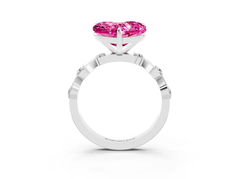 White gold Heart Cut Pink Sapphire Solitaire Twisted Band with Round  Accents and Prong Setting_15