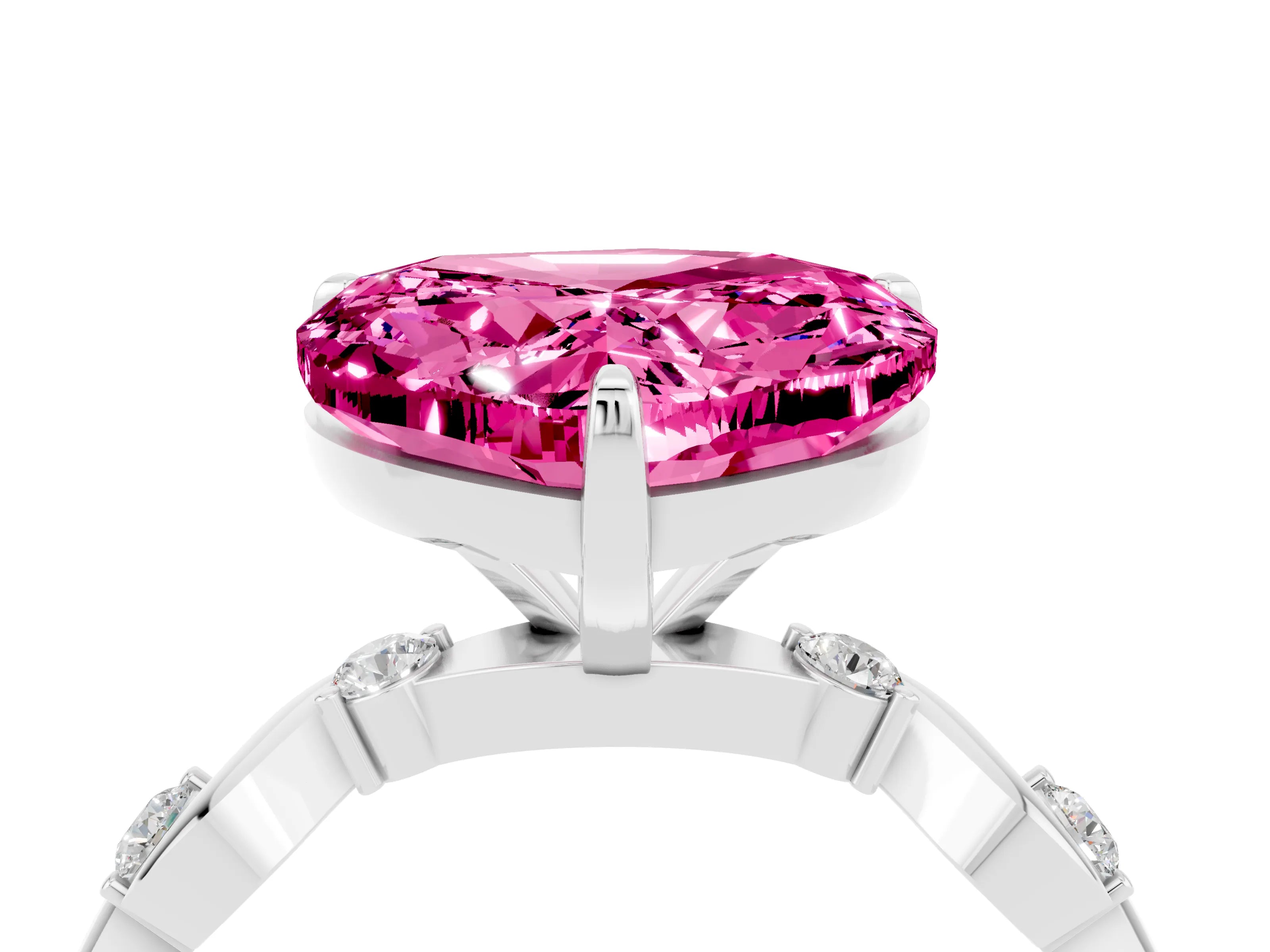 White gold Heart Cut Pink Sapphire Solitaire Twisted Band with Round  Accents and Prong Setting_16