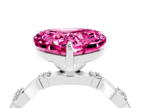 White gold Heart Cut Pink Sapphire Solitaire Twisted Band with Round  Accents and Prong Setting_16
