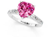 White gold Heart Cut Pink Sapphire Solitaire with Side Baguettes and Channel Set Band_25