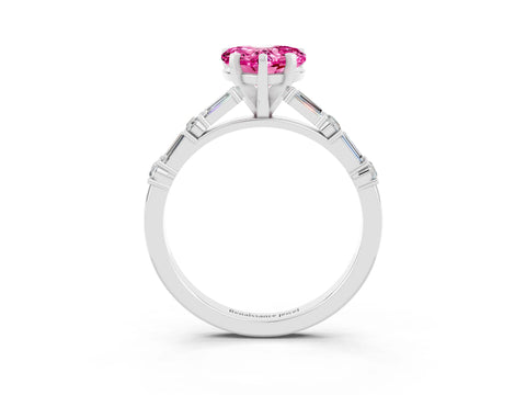 White gold Heart Cut Pink Sapphire Solitaire with Side Baguettes and Channel Set Band_27