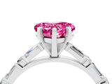 White gold Heart Cut Pink Sapphire Solitaire with Side Baguettes and Channel Set Band_28