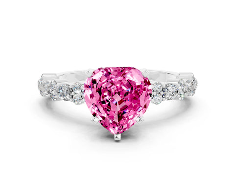 White gold Heart Cut Pink Sapphire Solitaire with Side Stones, Pave Band, Four-Prong Setting_60