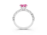 White gold Heart Cut Pink Sapphire Solitaire with Side Stones, Pave Band, Four-Prong Setting_63