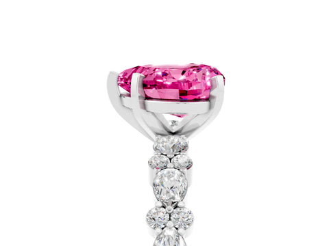 White gold Heart Cut Pink Sapphire Solitaire with Side Stones, Pave Band, Four-Prong Setting_65