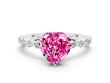 White gold Heart Cut Pink Sapphire Solitaire with Side Stones on a Pavé Band and Four-Prong Setting_24
