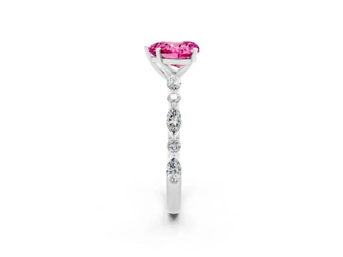 White gold Heart Cut Pink Sapphire Solitaire with Side Stones on a Pavé Band and Four-Prong Setting_26