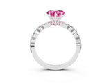 White gold Heart Cut Pink Sapphire Solitaire with Side Stones on a Pavé Band and Four-Prong Setting_27
