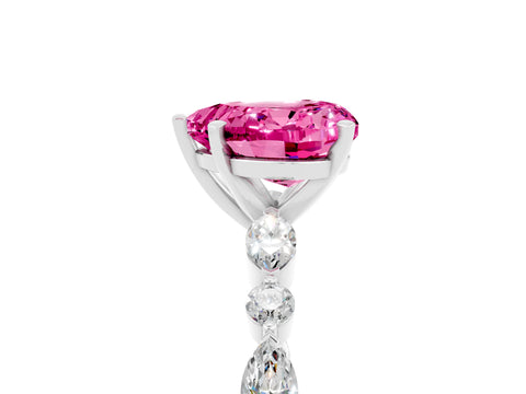 White gold Heart Cut Pink Sapphire Solitaire with Side Stones on a Pavé Band and Four-Prong Setting_29