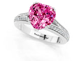 White gold Heart Cut Pink Sapphire Split Shank Engagement Ring with Pavé Band_25