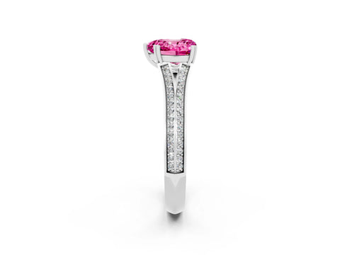 White gold Heart Cut Pink Sapphire Split Shank Engagement Ring with Pavé Band_26