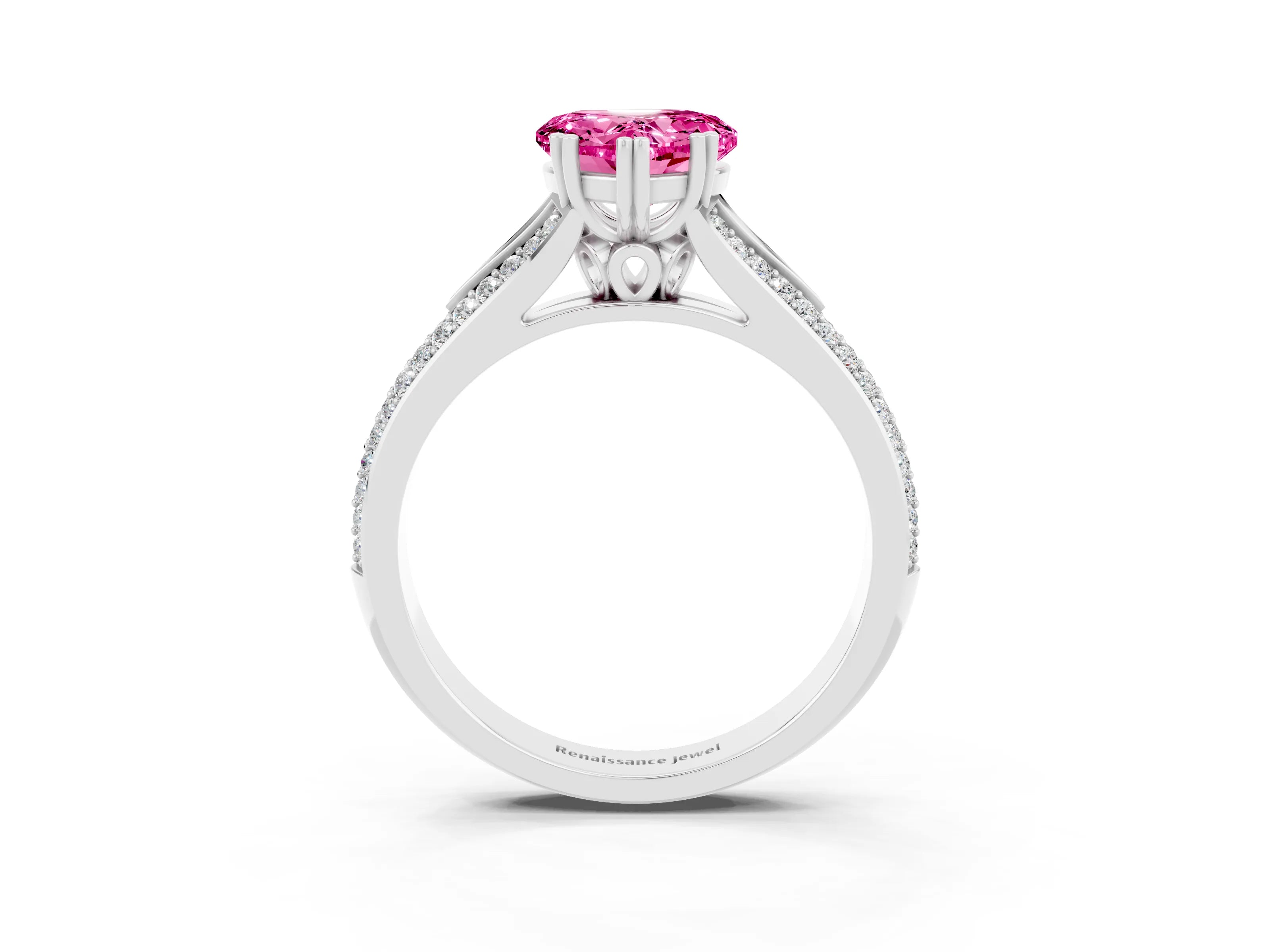 White gold Heart Cut Pink Sapphire Split Shank Engagement Ring with Pavé Band_27