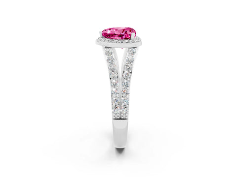 White gold Heart Cut Pink Sapphire Split Shank Halo Ring with Four-Prong Setting_55