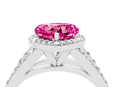 White gold Heart Cut Pink Sapphire Split Shank Halo Ring with Four-Prong Setting_57