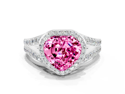 White gold Heart Cut Pink Sapphire Split Shank Halo Ring with Four-Prong Setting_60