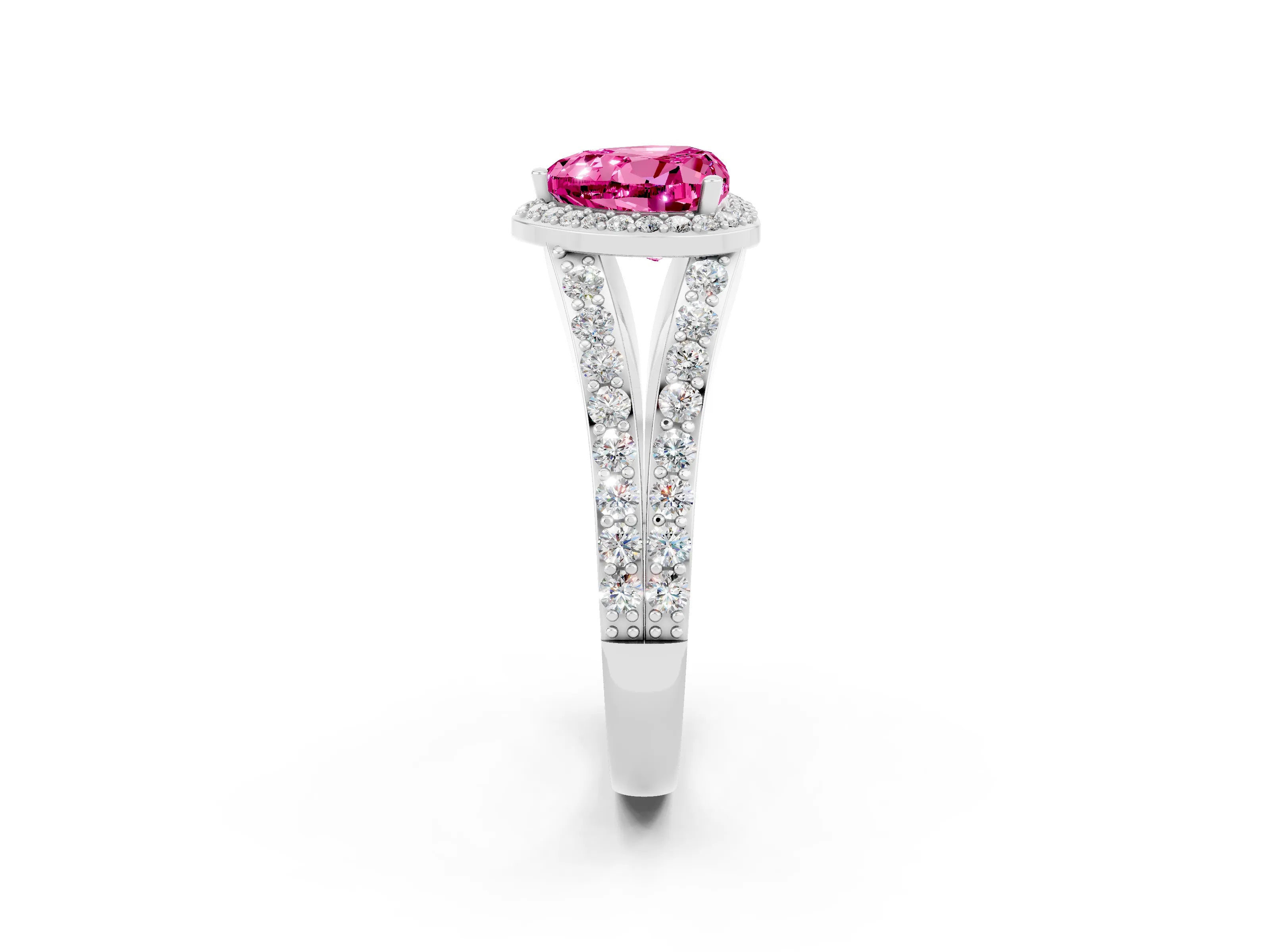 White gold Heart Cut Pink Sapphire Split Shank Halo Ring with Four-Prong Setting_62