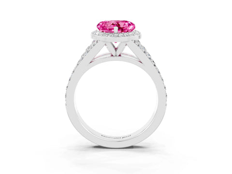 White gold Heart Cut Pink Sapphire Split Shank Halo Ring with Four-Prong Setting_63